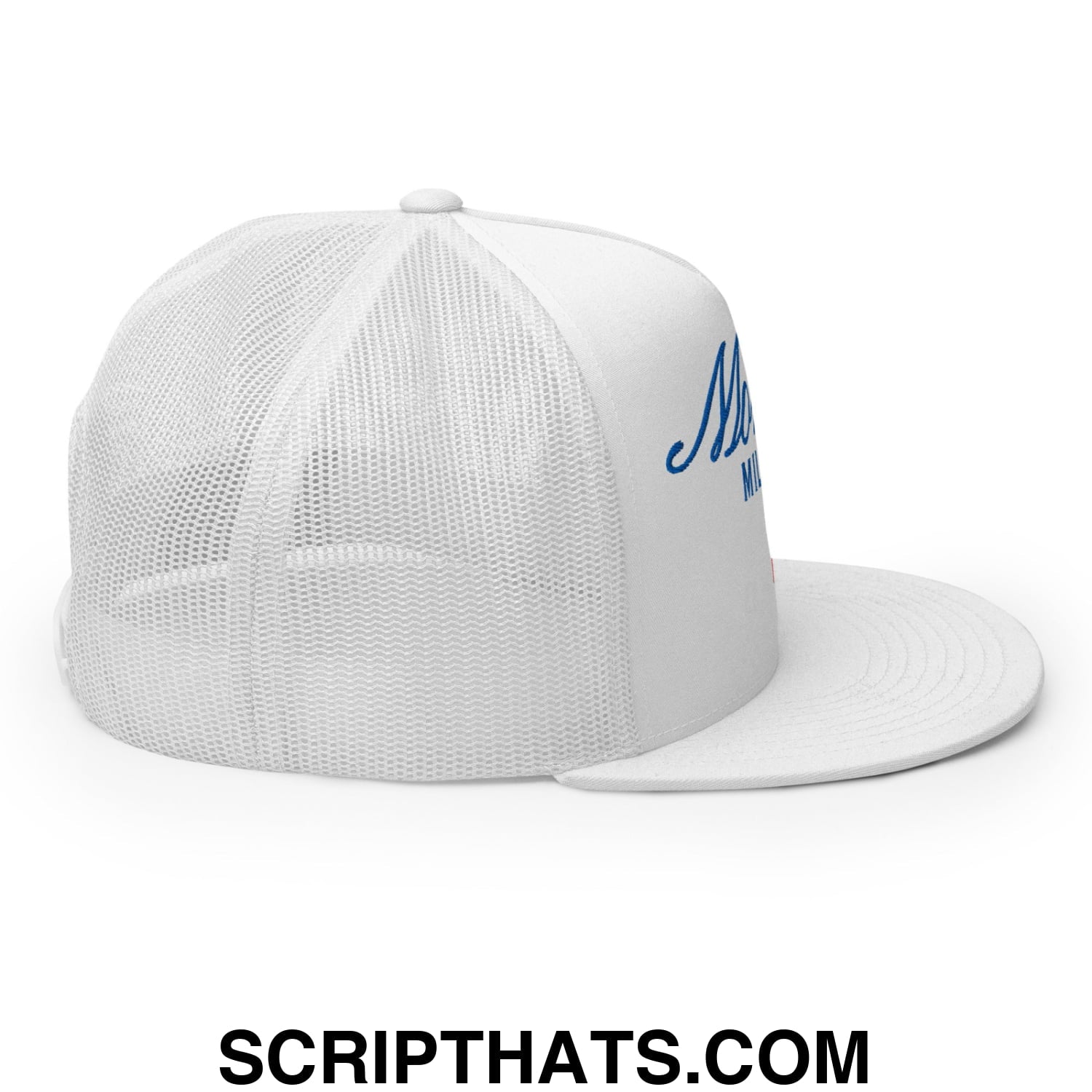 Mommy Milkers Embroidered Flat Brim Bill Mesh Trucker Hat White