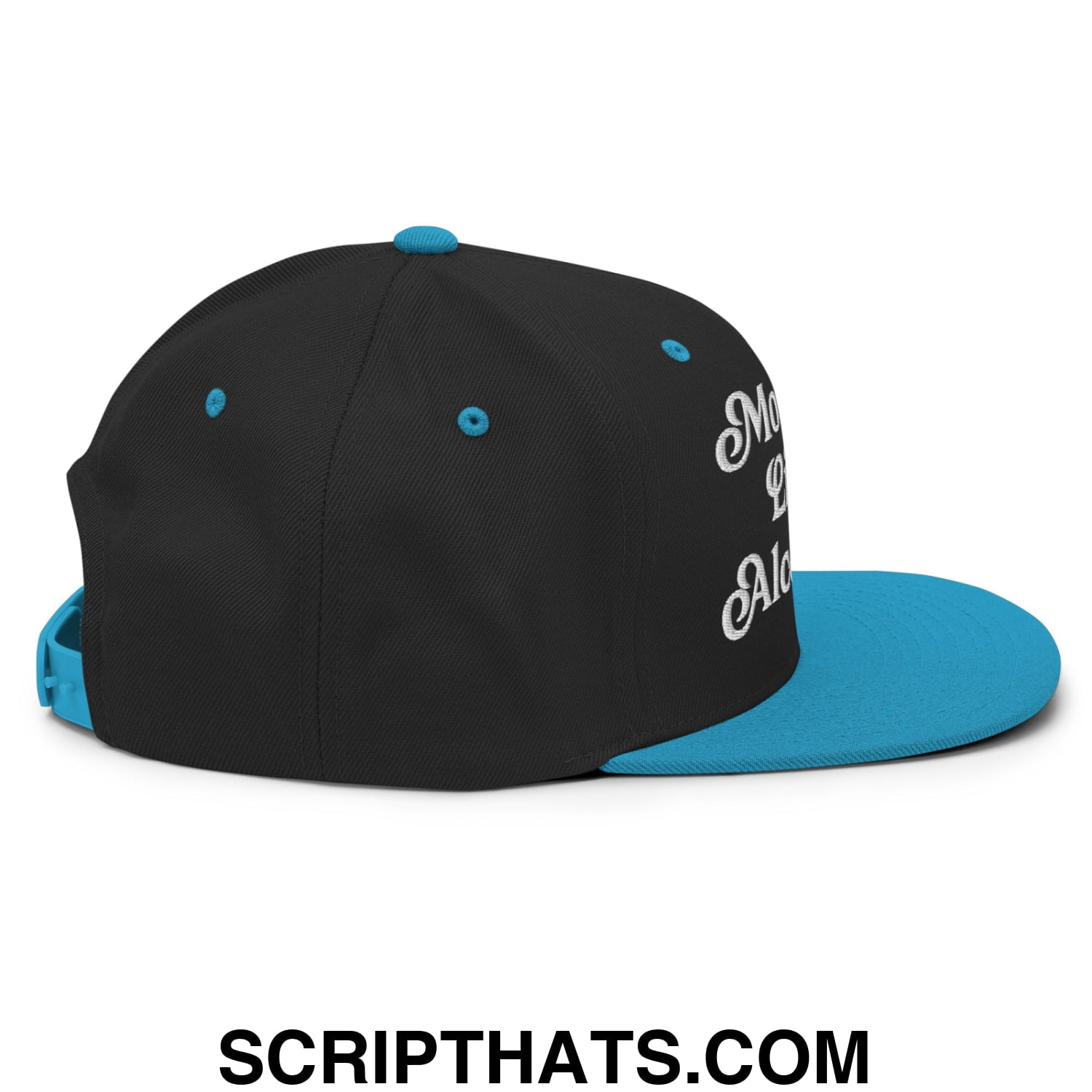 Mommy's Little Alcoholic Embroidered Flat Bill Brim Snapback Hat Black Teal