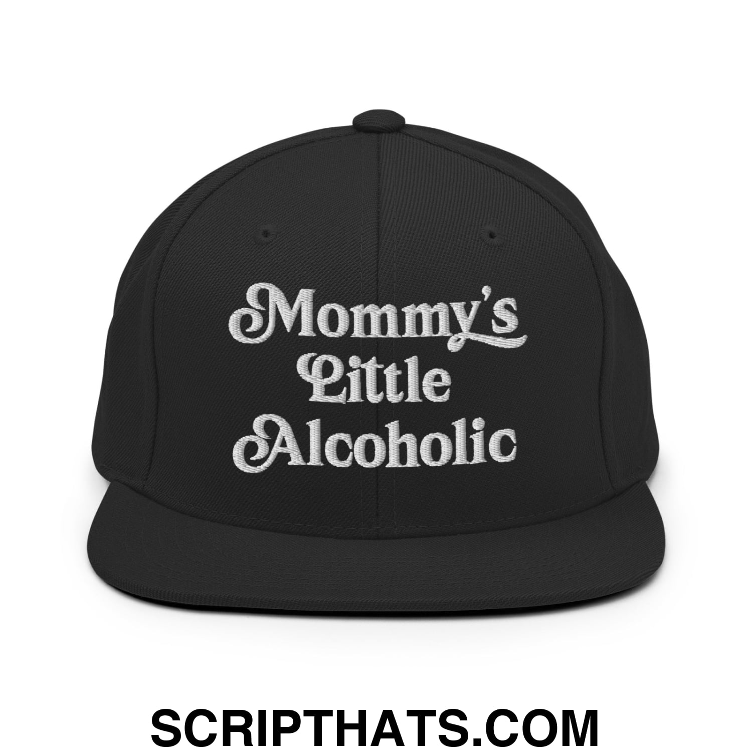 Mommy's Little Alcoholic Embroidered Flat Bill Brim Snapback Hat Black