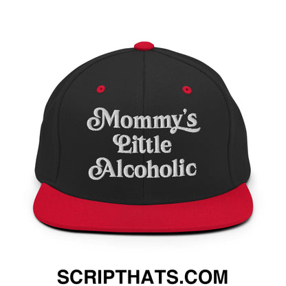 Mommy's Little Alcoholic Embroidered Flat Bill Brim Snapback Hat Black Red