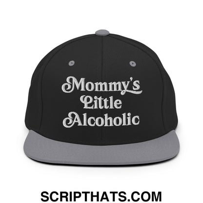 Mommy's Little Alcoholic Embroidered Flat Bill Brim Snapback Hat Black Silver