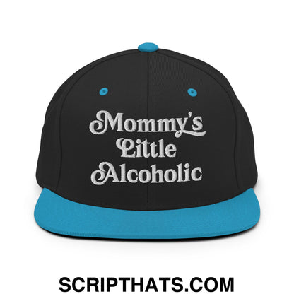 Mommy's Little Alcoholic Embroidered Flat Bill Brim Snapback Hat Black Teal
