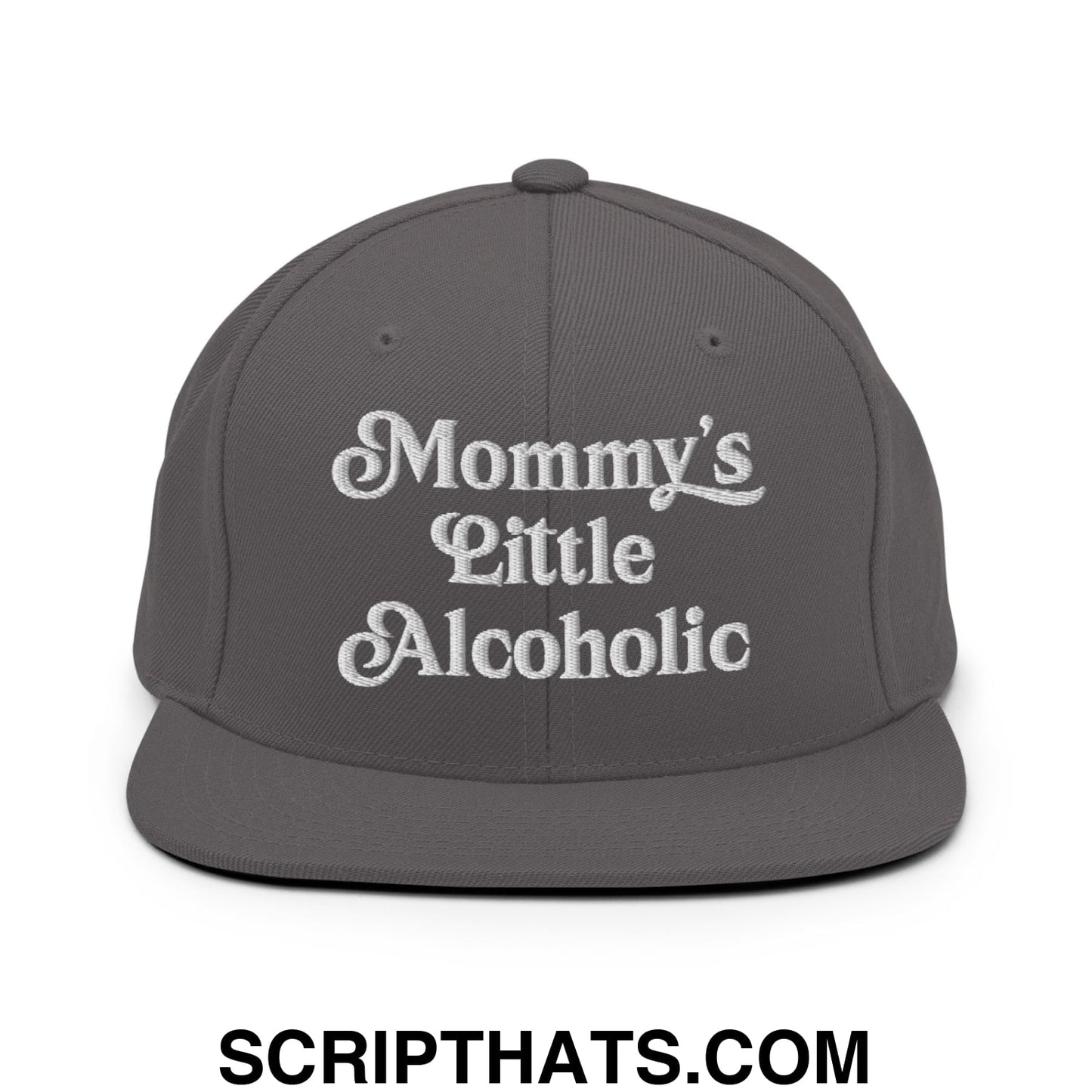 Mommy's Little Alcoholic Embroidered Flat Bill Brim Snapback Hat Dark Grey