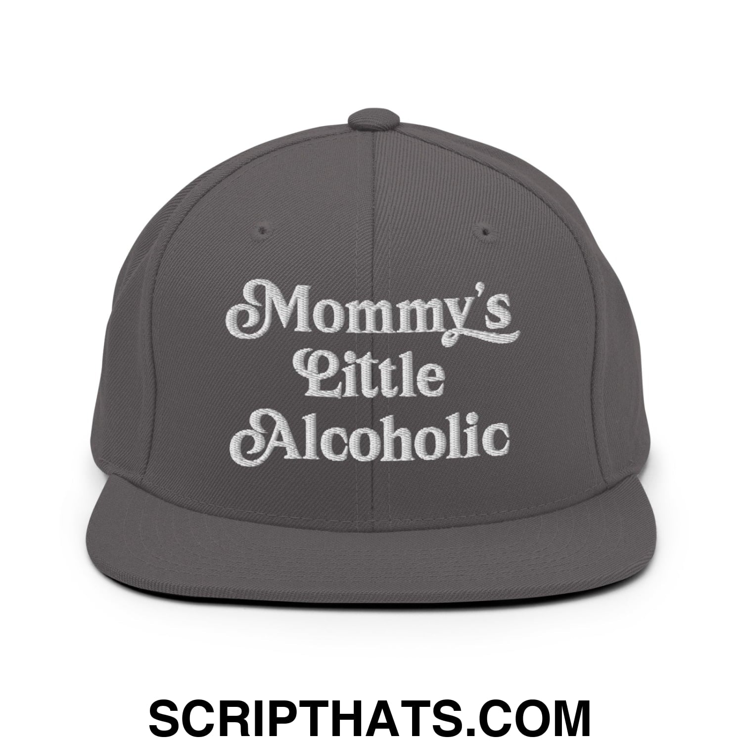 Mommy's Little Alcoholic Embroidered Flat Bill Brim Snapback Hat Dark Grey