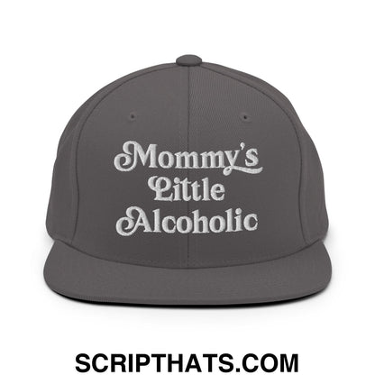 Mommy's Little Alcoholic Embroidered Flat Bill Brim Snapback Hat Dark Grey