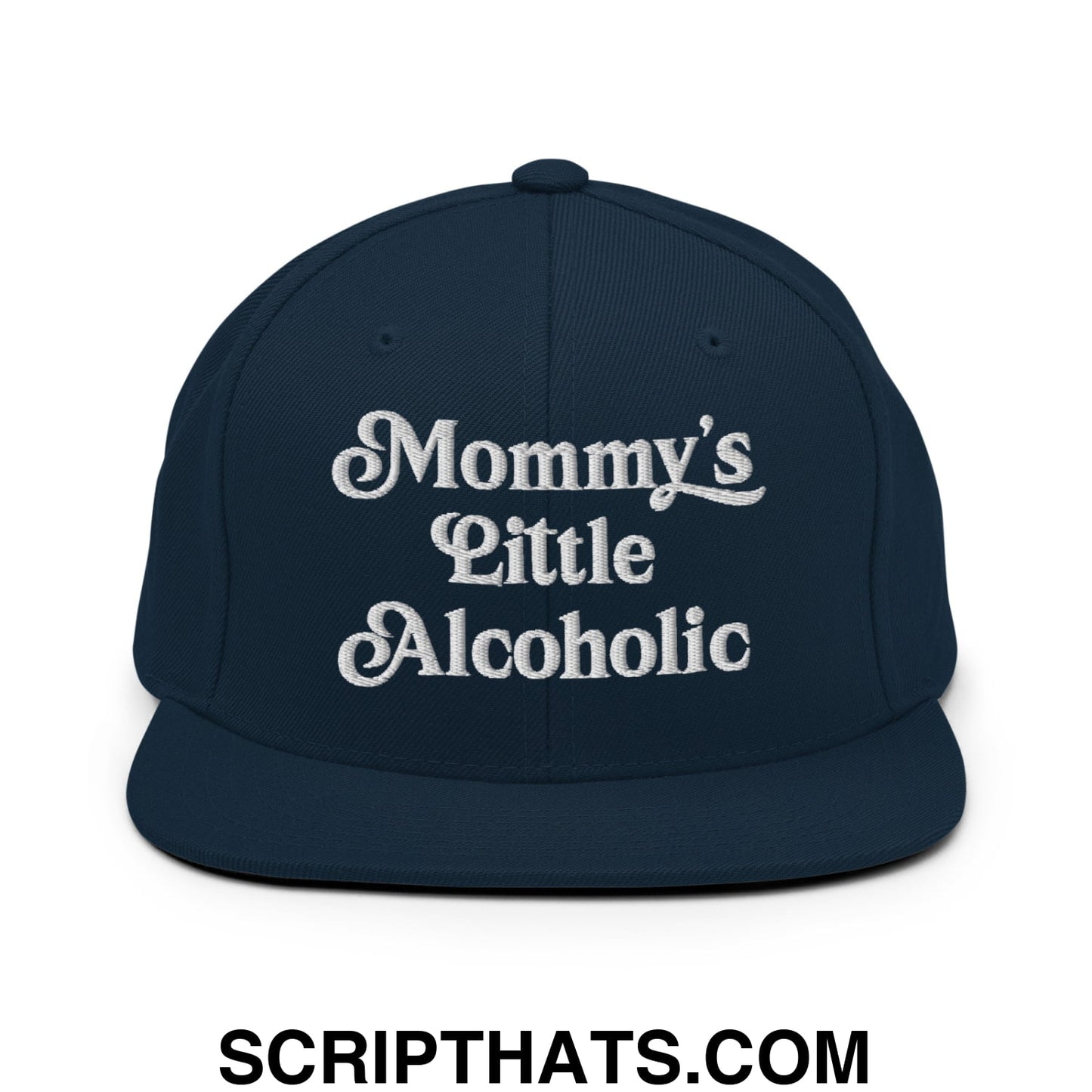 Mommy's Little Alcoholic Embroidered Flat Bill Brim Snapback Hat Dark Navy