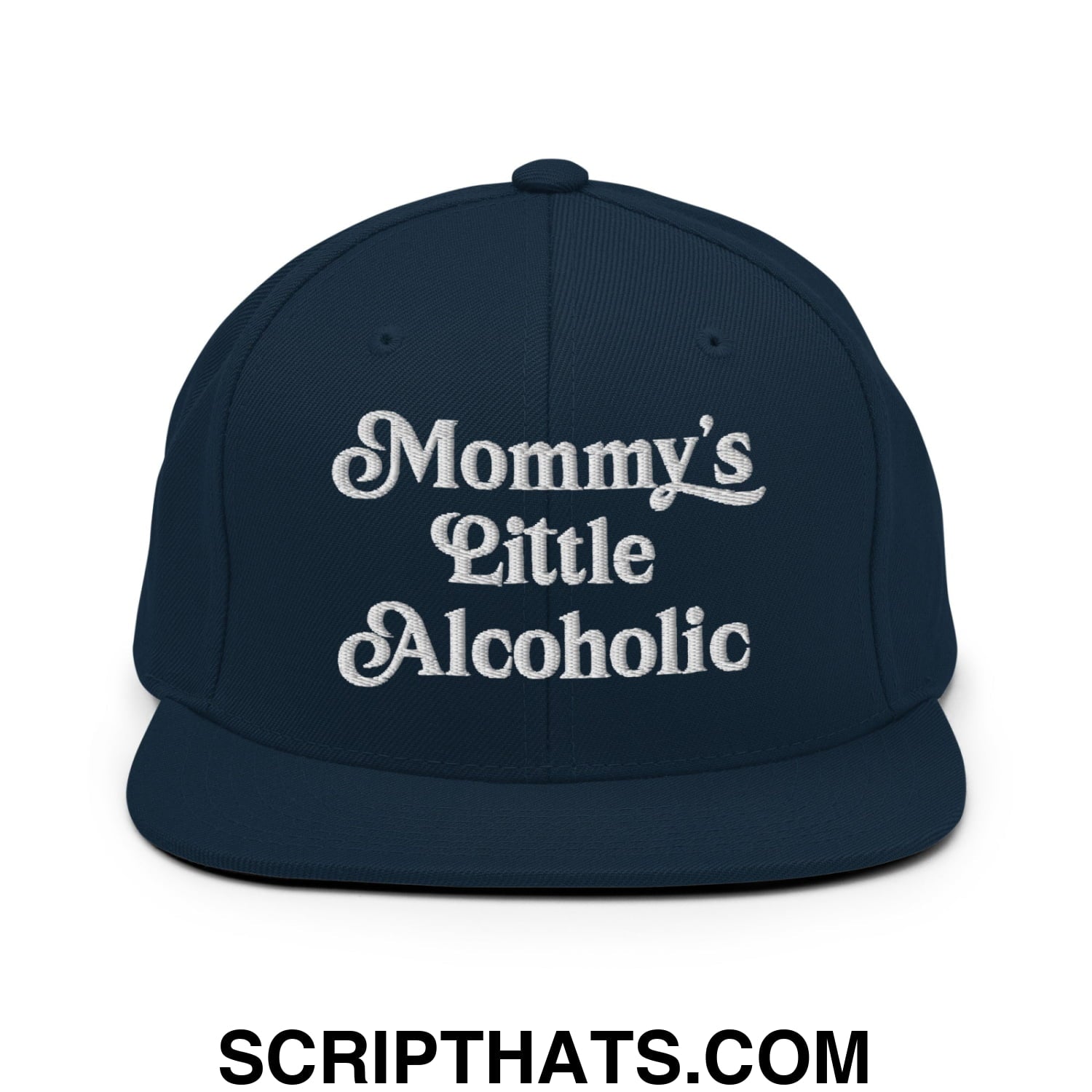 Mommy's Little Alcoholic Embroidered Flat Bill Brim Snapback Hat Dark Navy