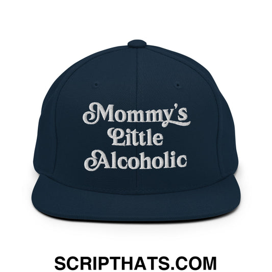 Mommy's Little Alcoholic Embroidered Flat Bill Brim Snapback Hat Dark Navy