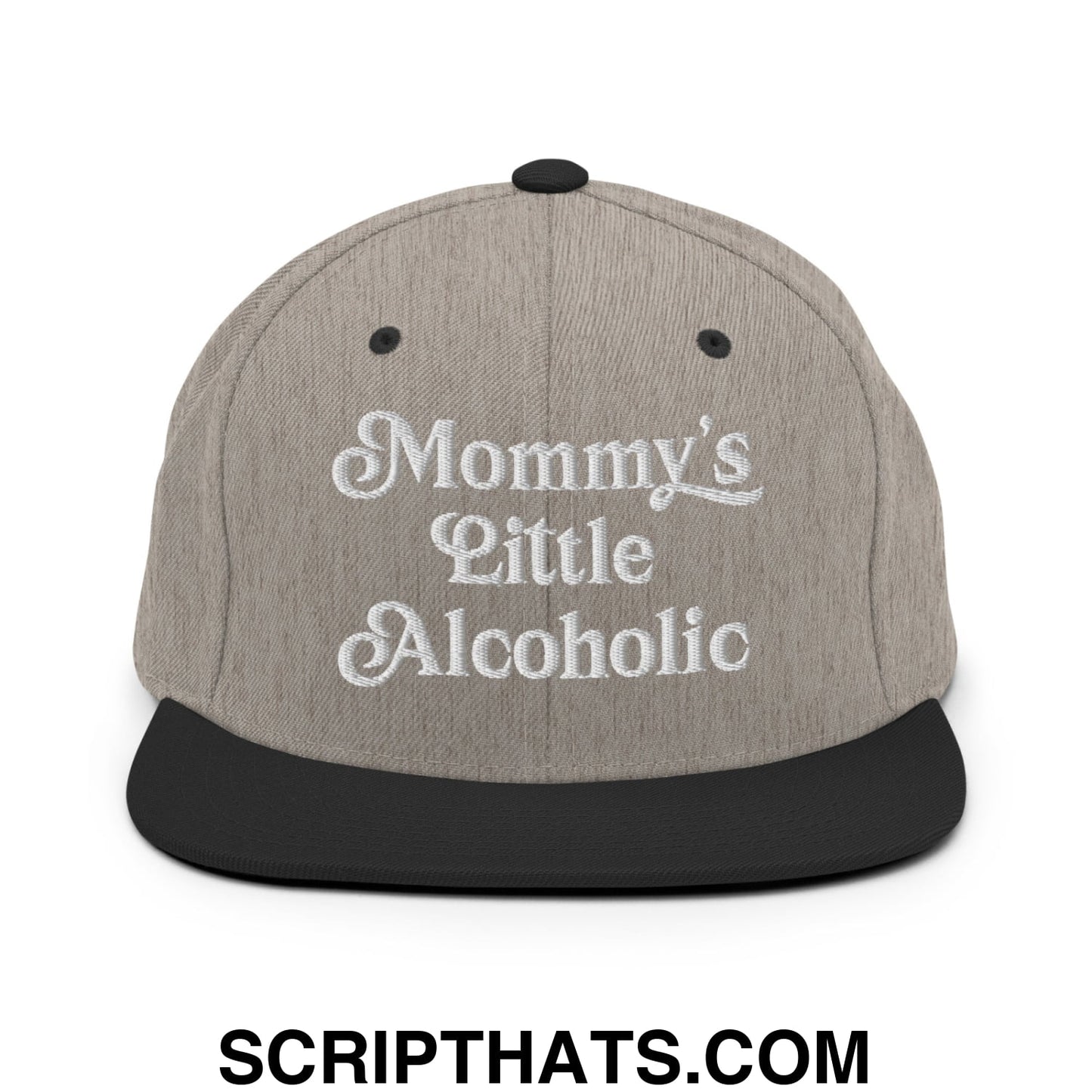 Mommy's Little Alcoholic Embroidered Flat Bill Brim Snapback Hat Heather Black