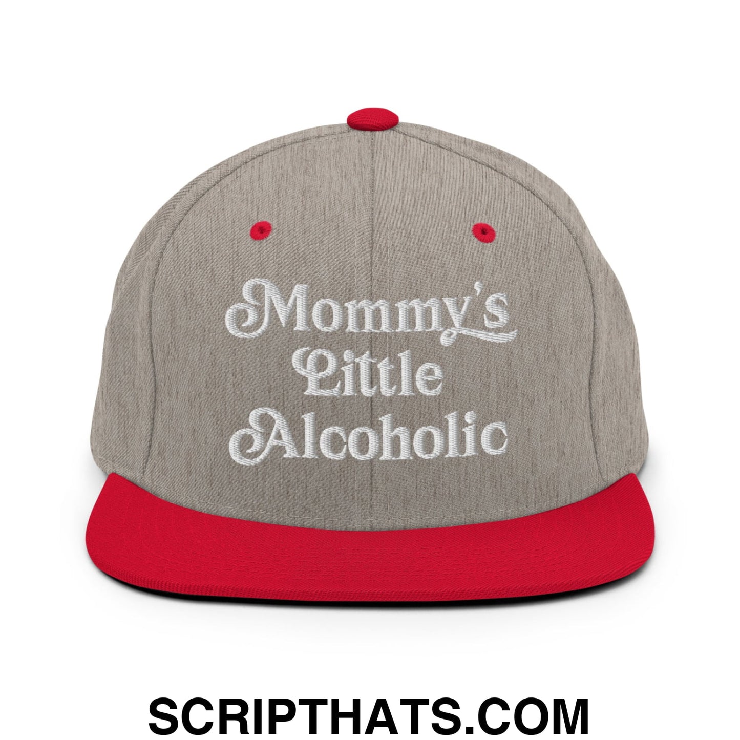 Mommy's Little Alcoholic Embroidered Flat Bill Brim Snapback Hat Heather Grey Red