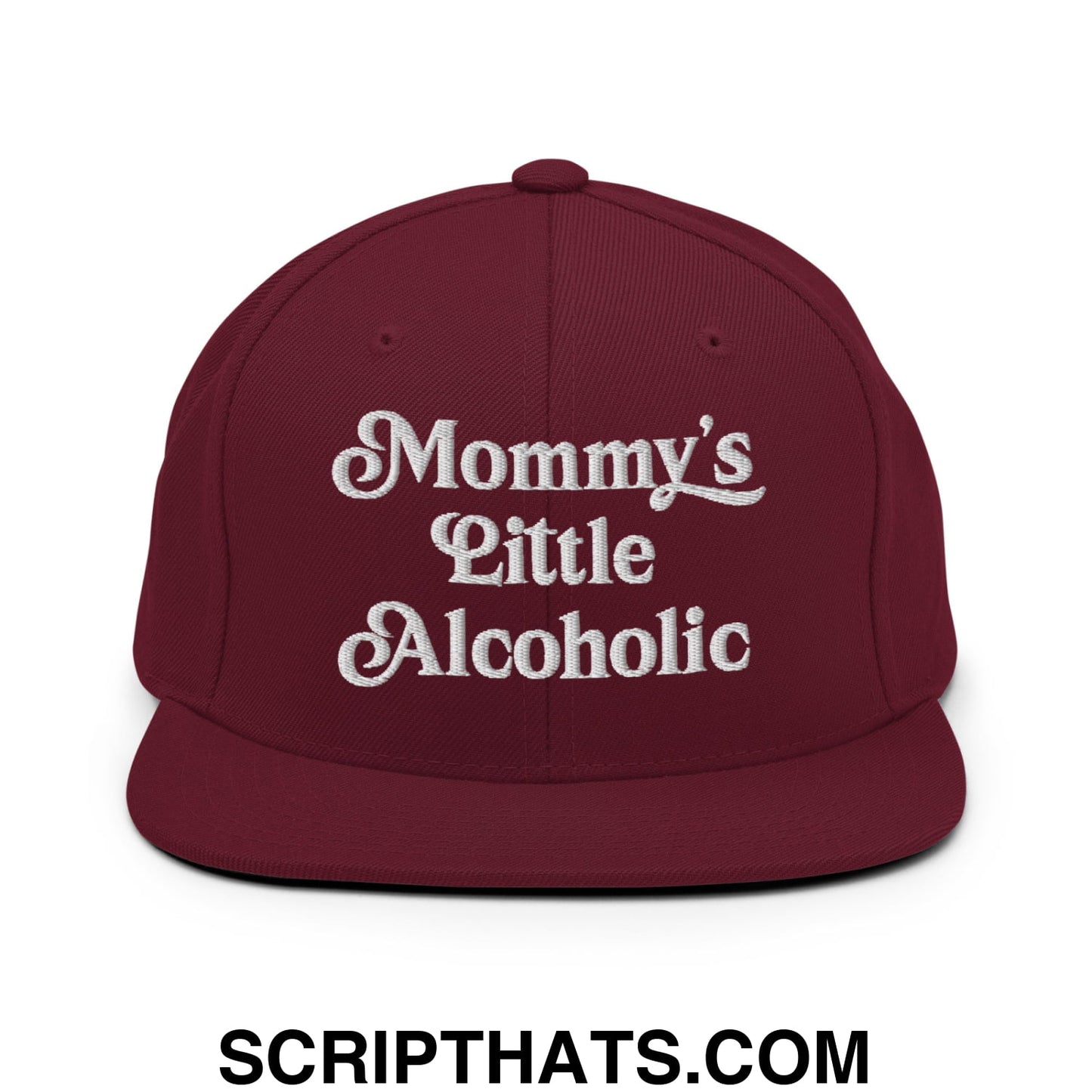 Mommy's Little Alcoholic Embroidered Flat Bill Brim Snapback Hat Maroon