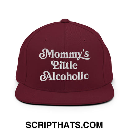 Mommy's Little Alcoholic Embroidered Flat Bill Brim Snapback Hat Maroon