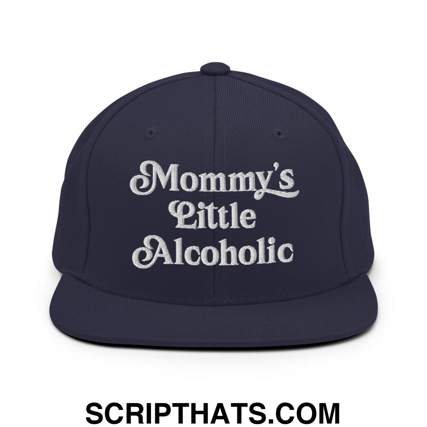 Mommy's Little Alcoholic Embroidered Flat Bill Brim Snapback Hat Navy