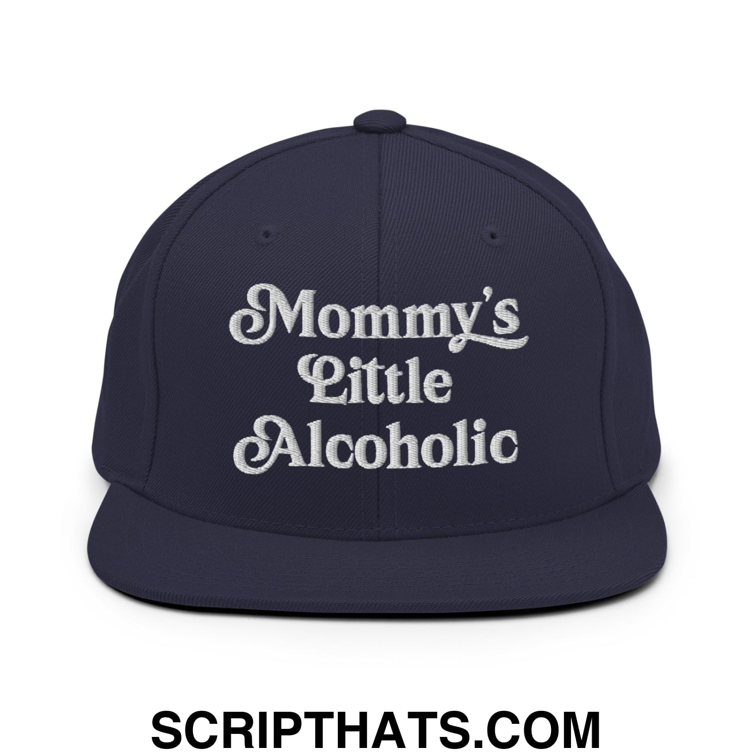 Mommy's Little Alcoholic Embroidered Flat Bill Brim Snapback Hat Navy