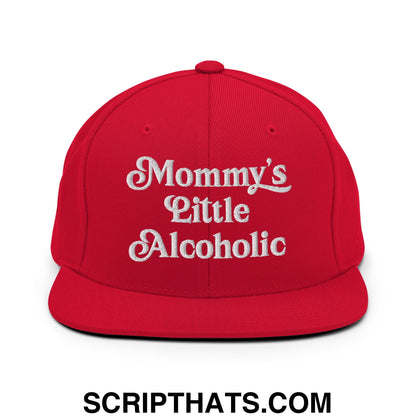 Mommy's Little Alcoholic Embroidered Flat Bill Brim Snapback Hat Red