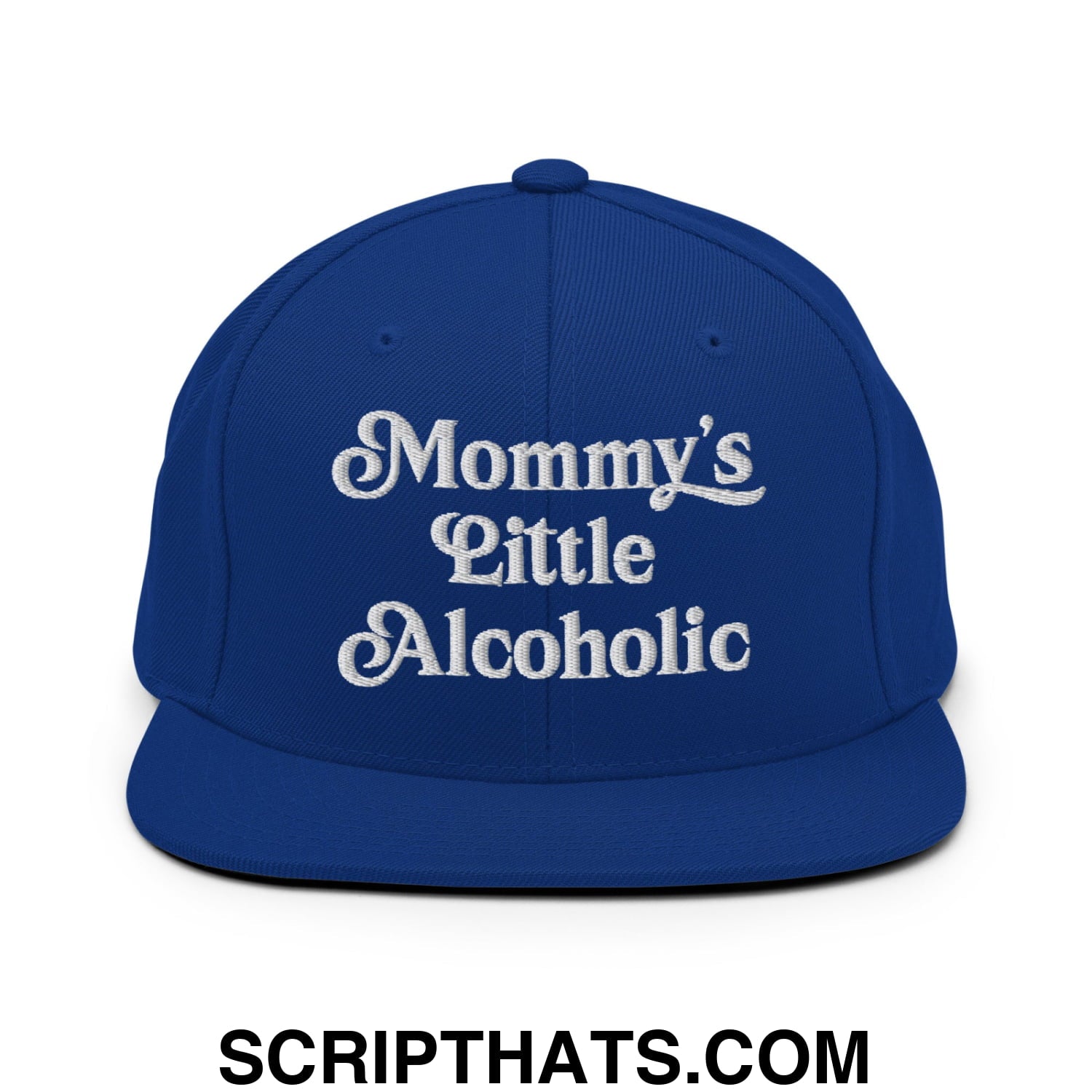 Mommy's Little Alcoholic Embroidered Flat Bill Brim Snapback Hat Royal Blue