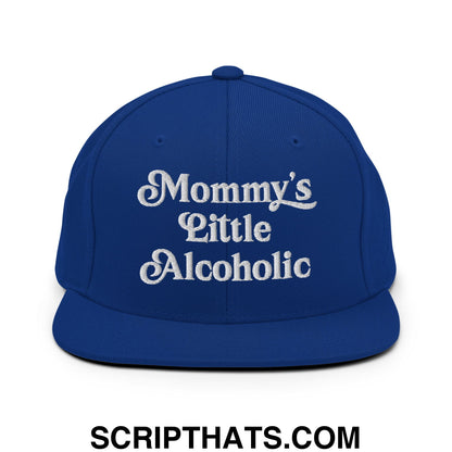 Mommy's Little Alcoholic Embroidered Flat Bill Brim Snapback Hat Royal Blue