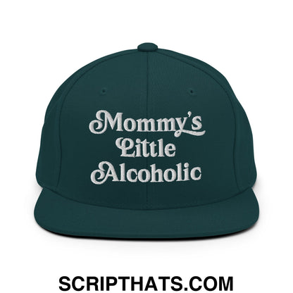 Mommy's Little Alcoholic Embroidered Flat Bill Brim Snapback Hat Spruce