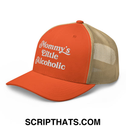 Mommy's Little Alcoholic Embroidered Mesh Trucker Hat Rustic Orange Khaki