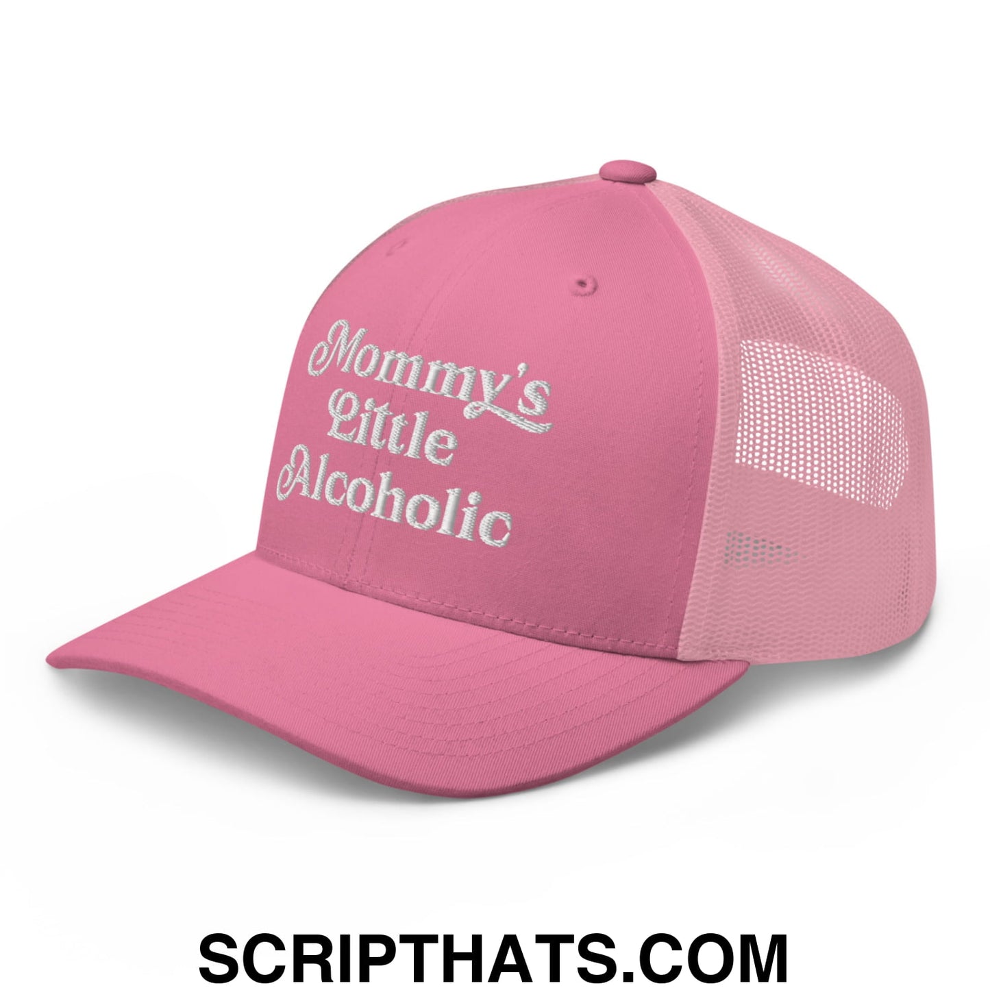 Mommy's Little Alcoholic Embroidered Mesh Trucker Hat Pink
