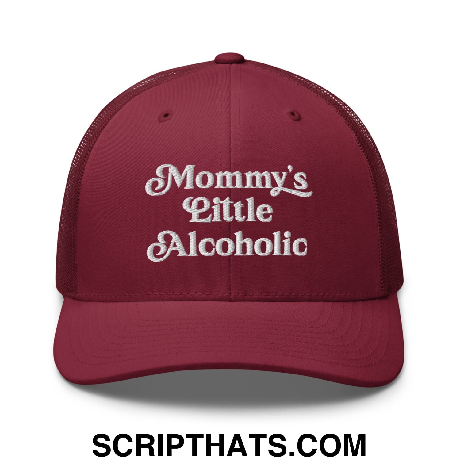 Mommy's Little Alcoholic Embroidered Mesh Trucker Hat Cranberry