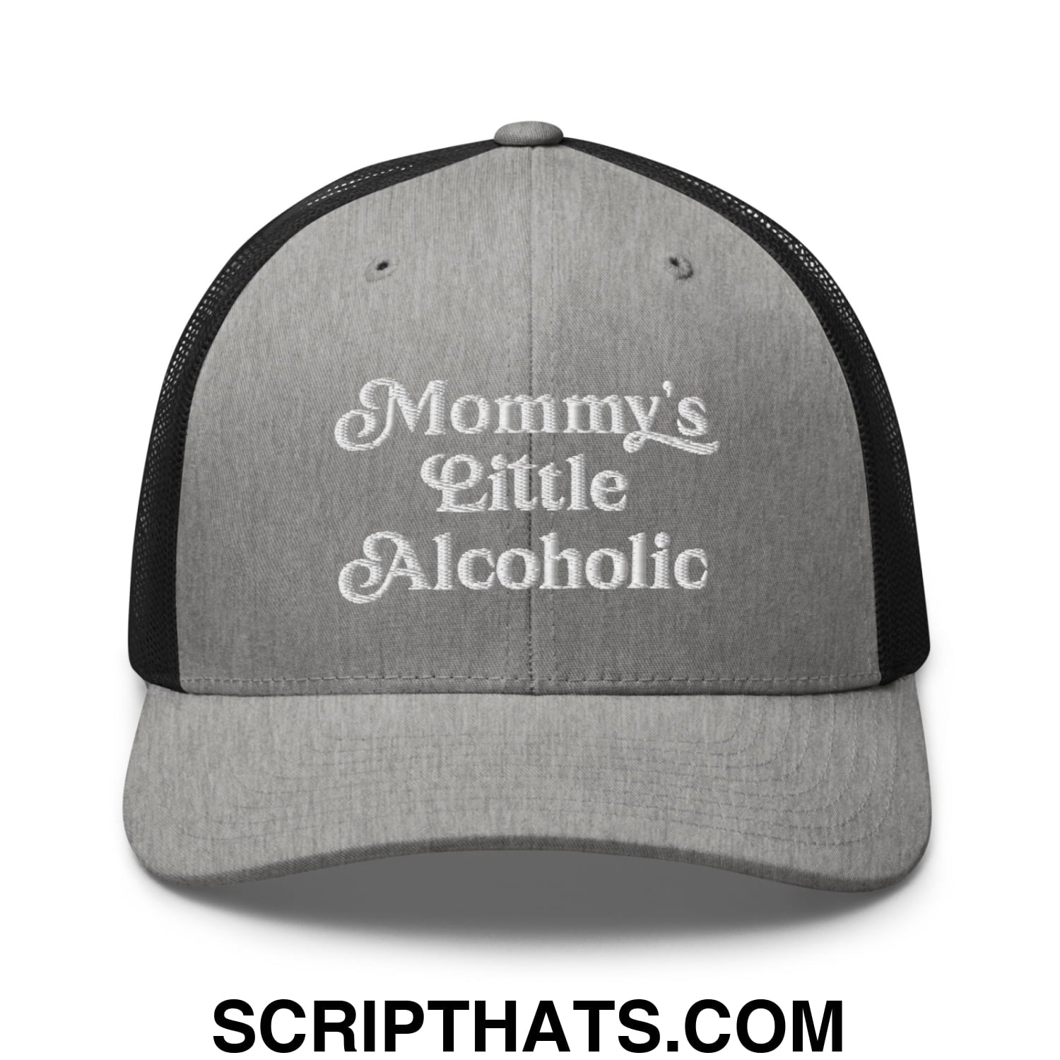 Mommy's Little Alcoholic Embroidered Mesh Trucker Hat Heather Black
