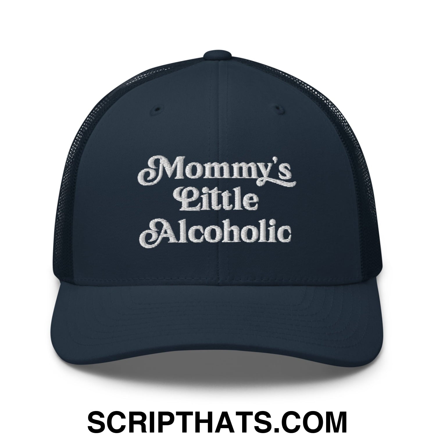 Mommy's Little Alcoholic Embroidered Mesh Trucker Hat Navy