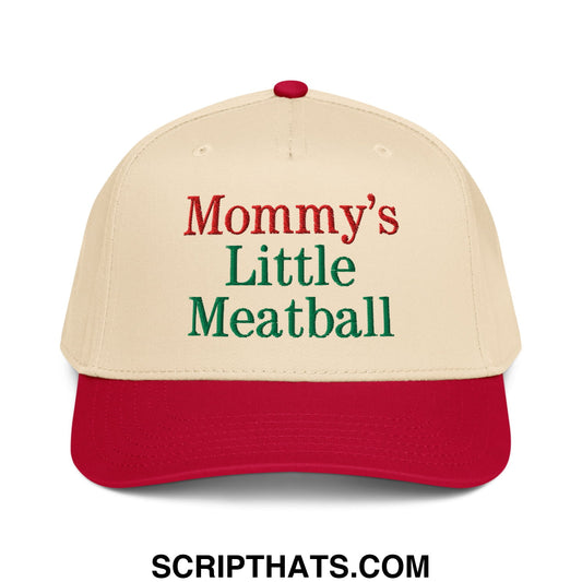 Mommy's Little Meatball Embroidered Baseball Snapback Hat Red Natural