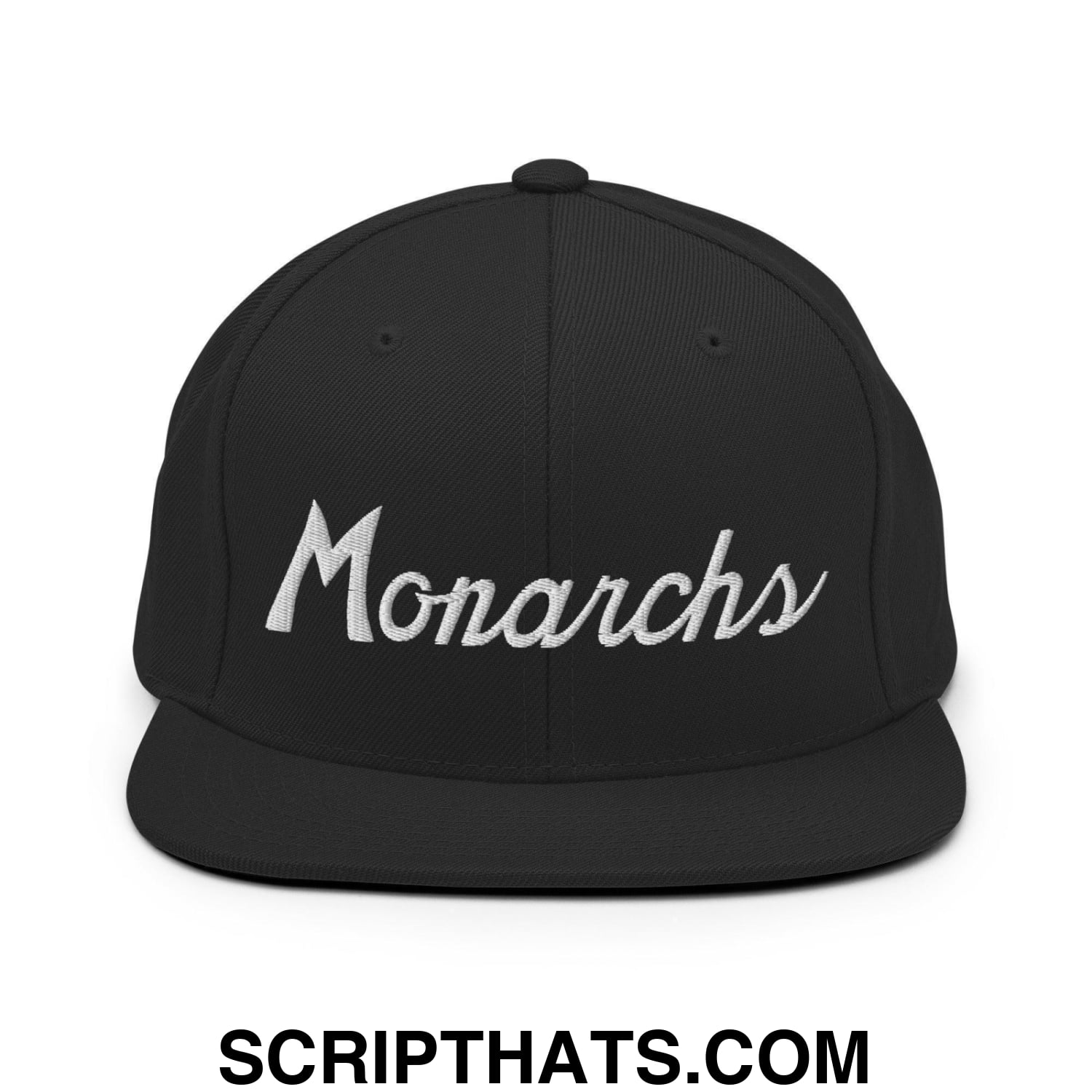 Monarchs School Mascot Script Snapback Hat Black