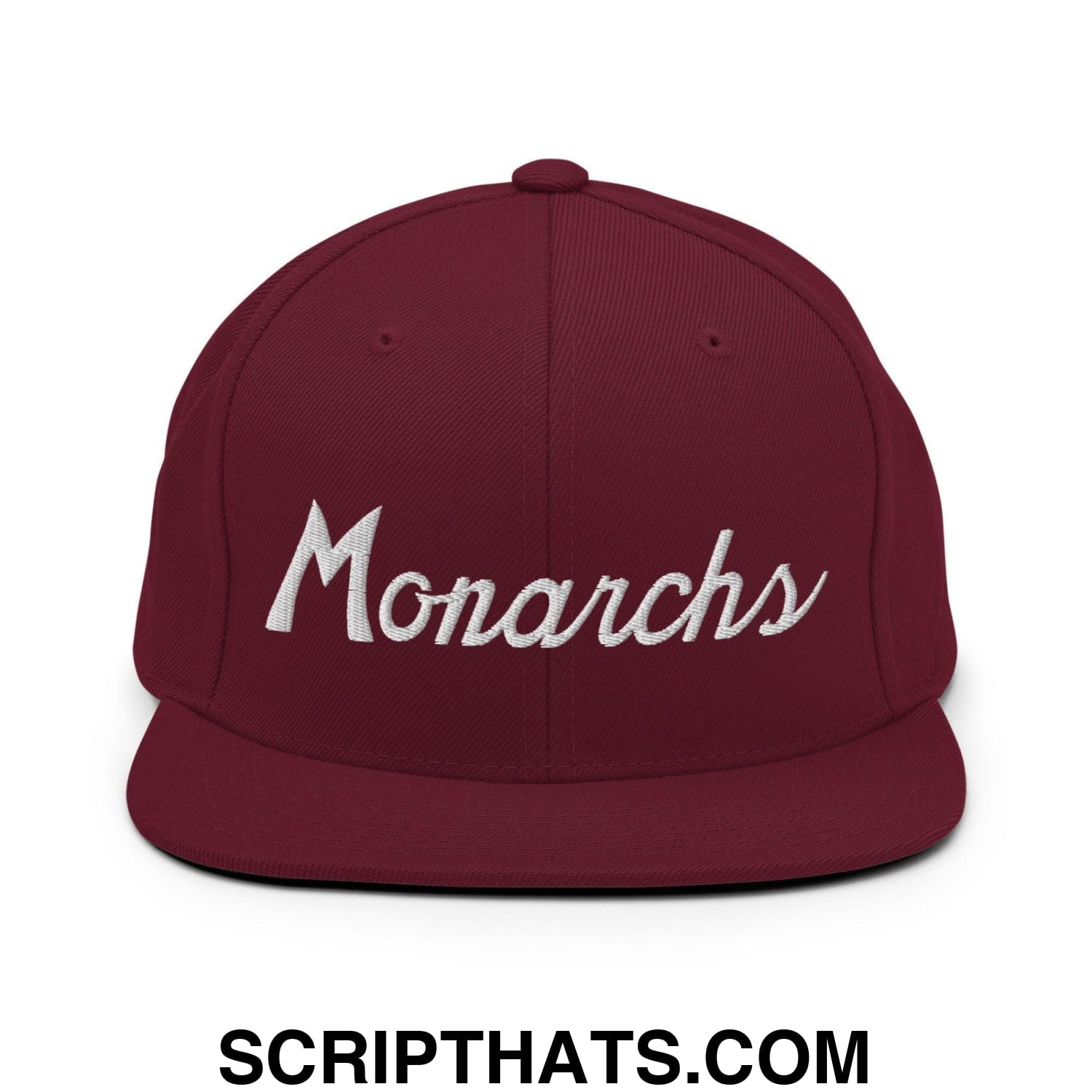 Monarchs School Mascot Script Snapback Hat Maroon