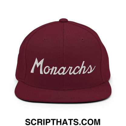 Monarchs School Mascot Script Snapback Hat Maroon