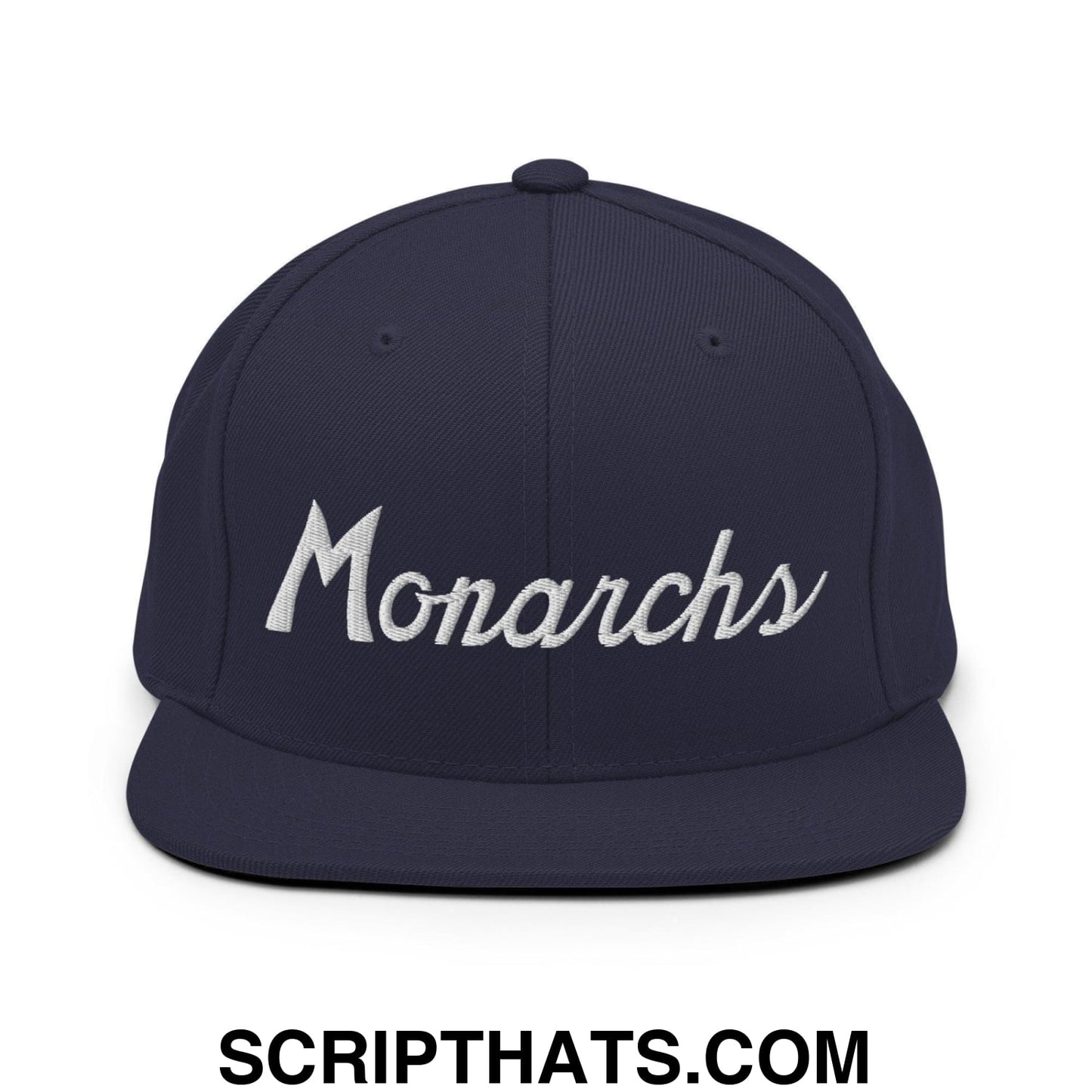 Monarchs School Mascot Script Snapback Hat Navy