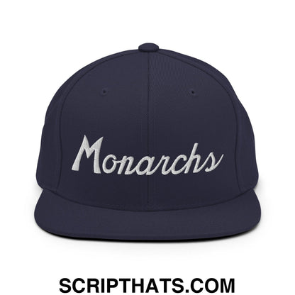 Monarchs School Mascot Script Snapback Hat Navy