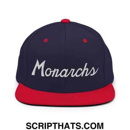 Monarchs School Mascot Script Snapback Hat Navy Red