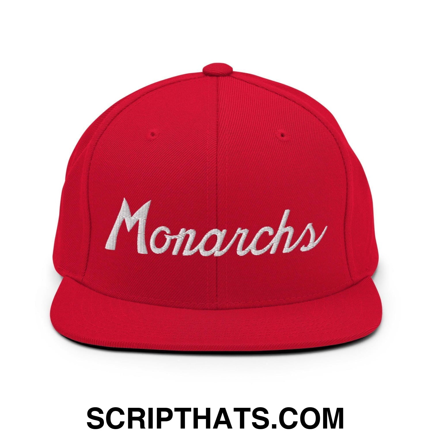 Monarchs School Mascot Script Snapback Hat Red