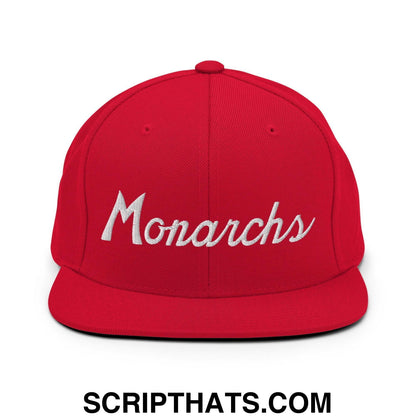 Monarchs School Mascot Script Snapback Hat Red