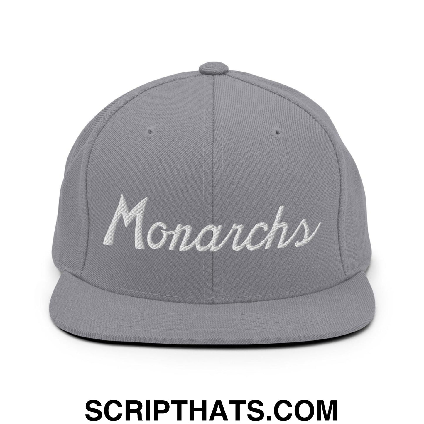 Monarchs School Mascot Script Snapback Hat Silver