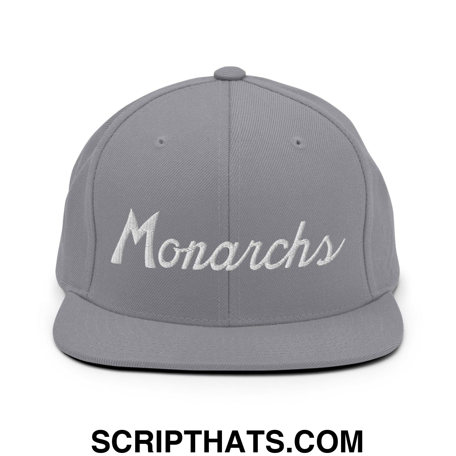 Monarchs School Mascot Script Snapback Hat Silver