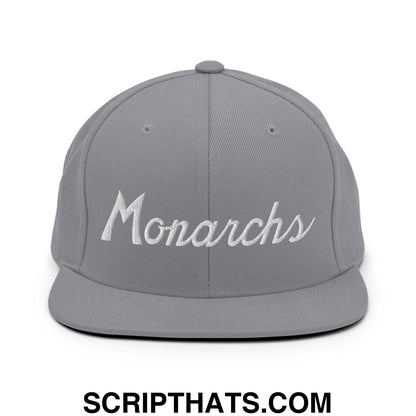 Monarchs School Mascot Script Snapback Hat Silver