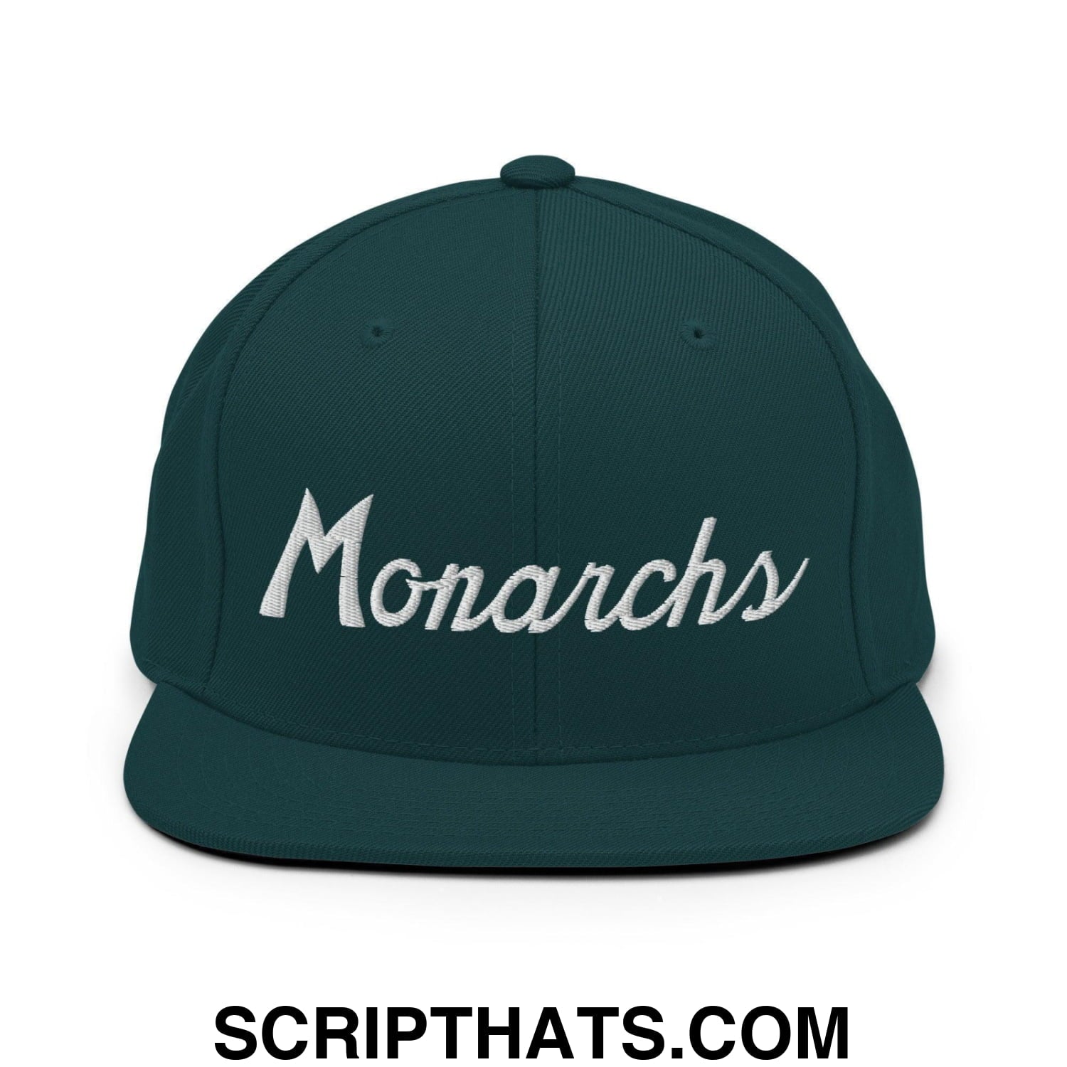Monarchs School Mascot Script Snapback Hat Spruce