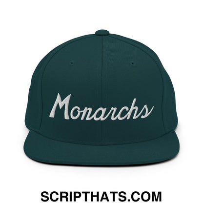 Monarchs School Mascot Script Snapback Hat Spruce