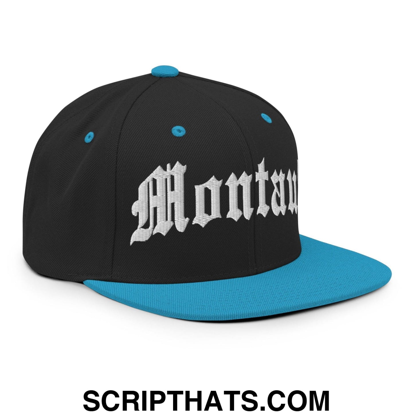 Montauk II OG Old English Snapback Hat Black Teal