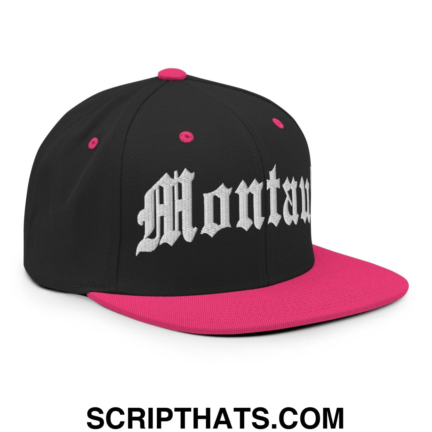 Montauk II OG Old English Snapback Hat Black Neon Pink
