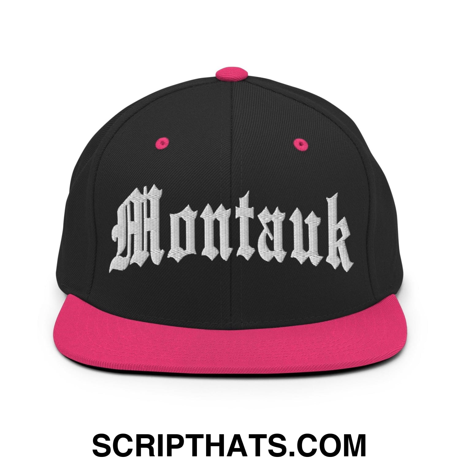 Montauk II OG Old English Snapback Hat Black Neon Pink