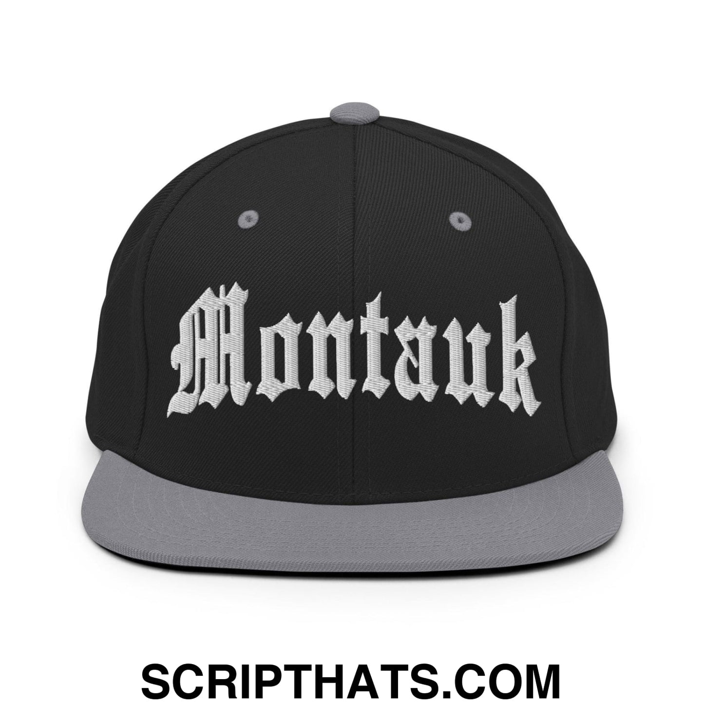 Montauk II OG Old English Snapback Hat Black Silver