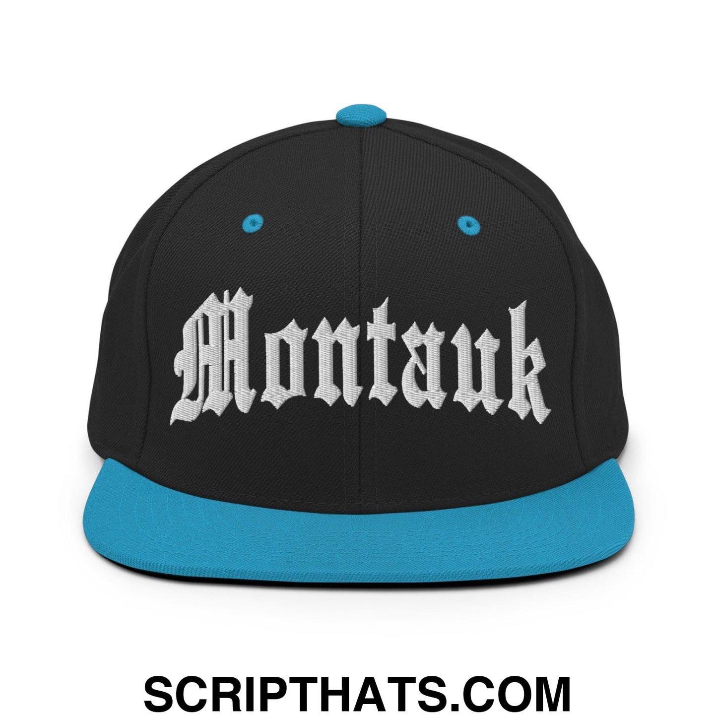 Montauk II OG Old English Snapback Hat Black Teal