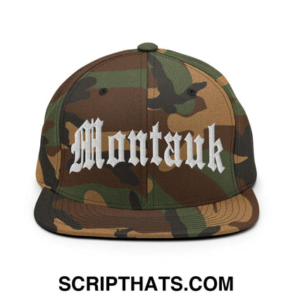 Montauk II OG Old English Snapback Hat Green Camo