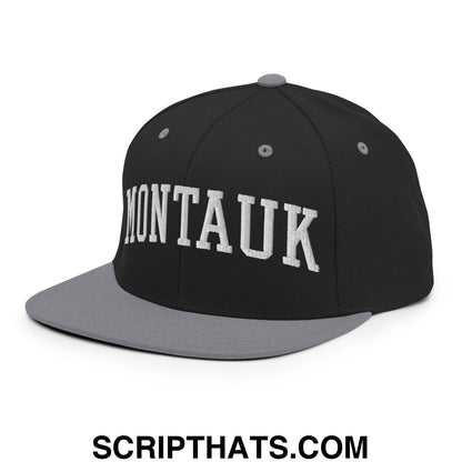Montauk II Varsity Letterman Block Snapback Hat Black Silver