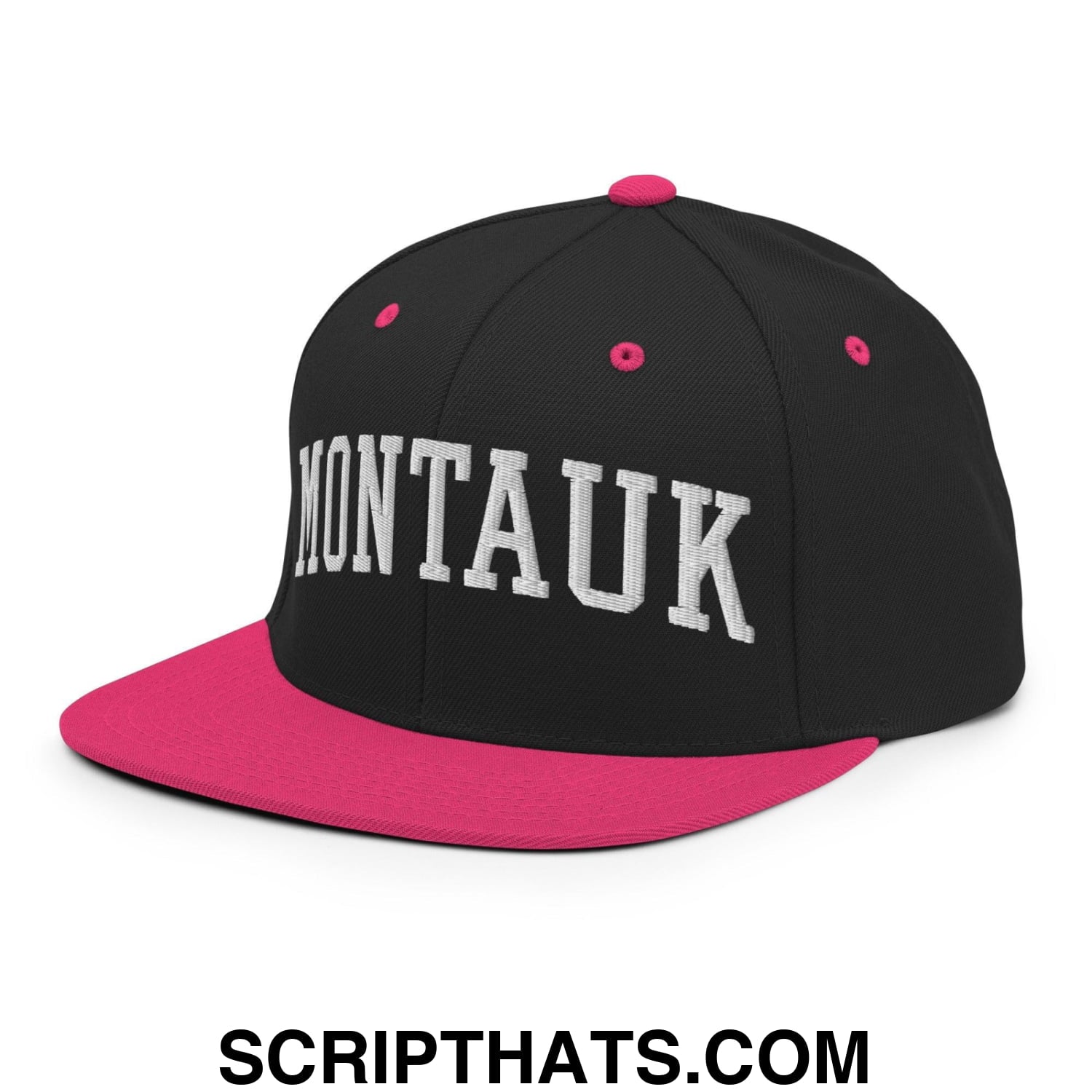 Montauk II Varsity Letterman Block Snapback Hat Black Neon Pink