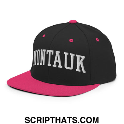 Montauk II Varsity Letterman Block Snapback Hat Black Neon Pink